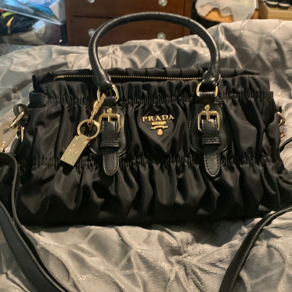 Prada leather and nylon ruched bag. Excellent condition. Please look at photos